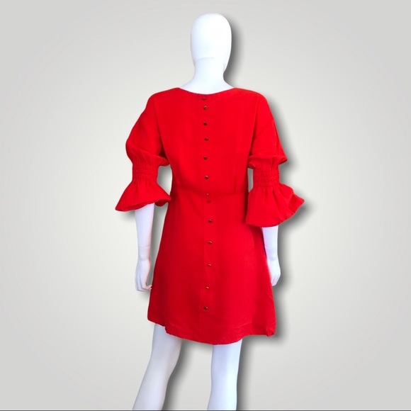 Line & Dot Long Sleeve Red Dress w Gold Buttons - Picture 5 of 7